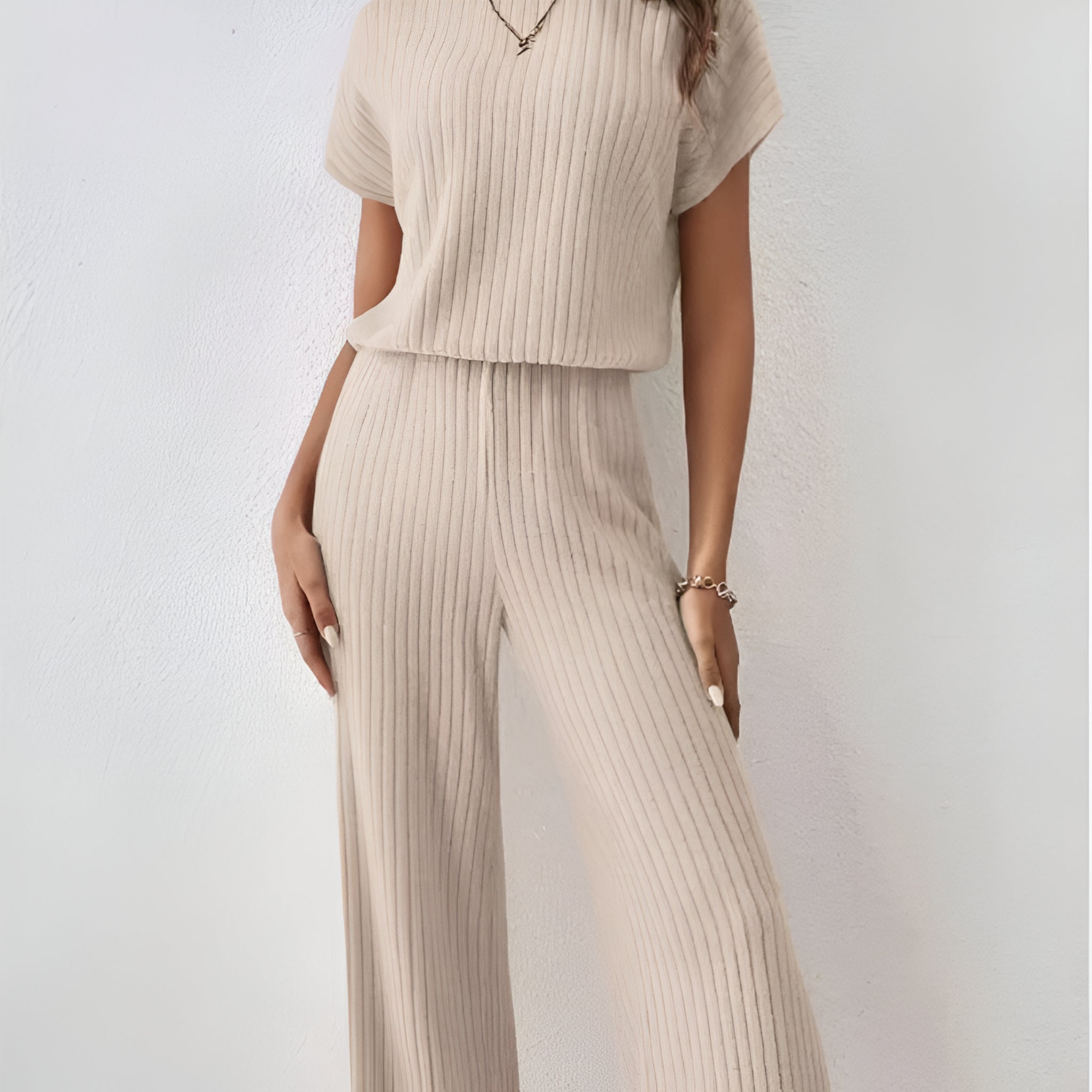 Effen Gebreide Tweedelige Set – Top & Broek