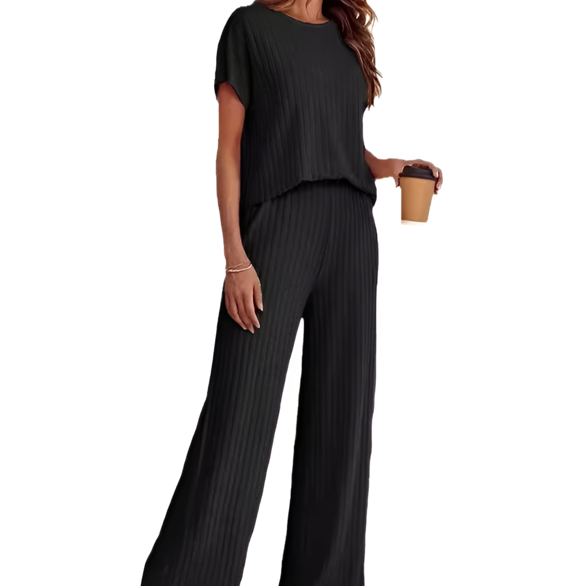 Effen Gebreide Tweedelige Set – Top & Broek