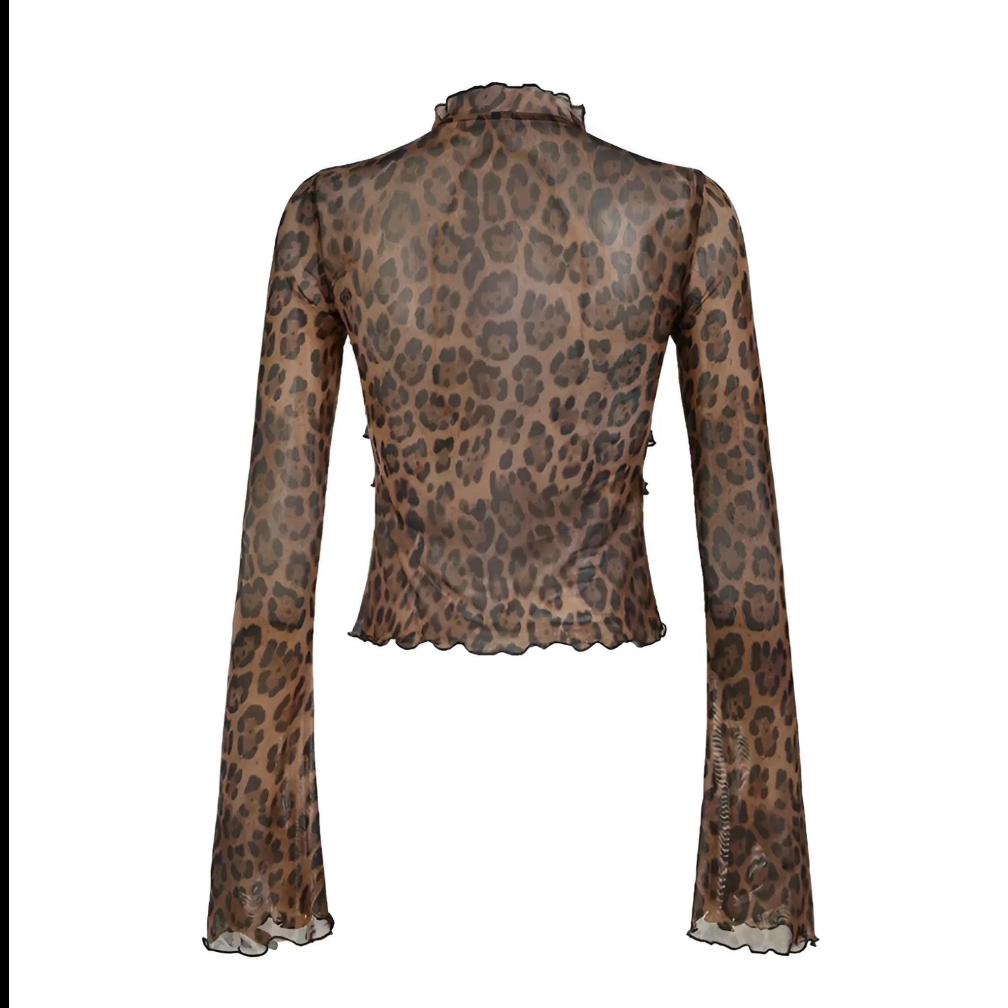 Luipaardprint Mesh Tie-Front Blouse