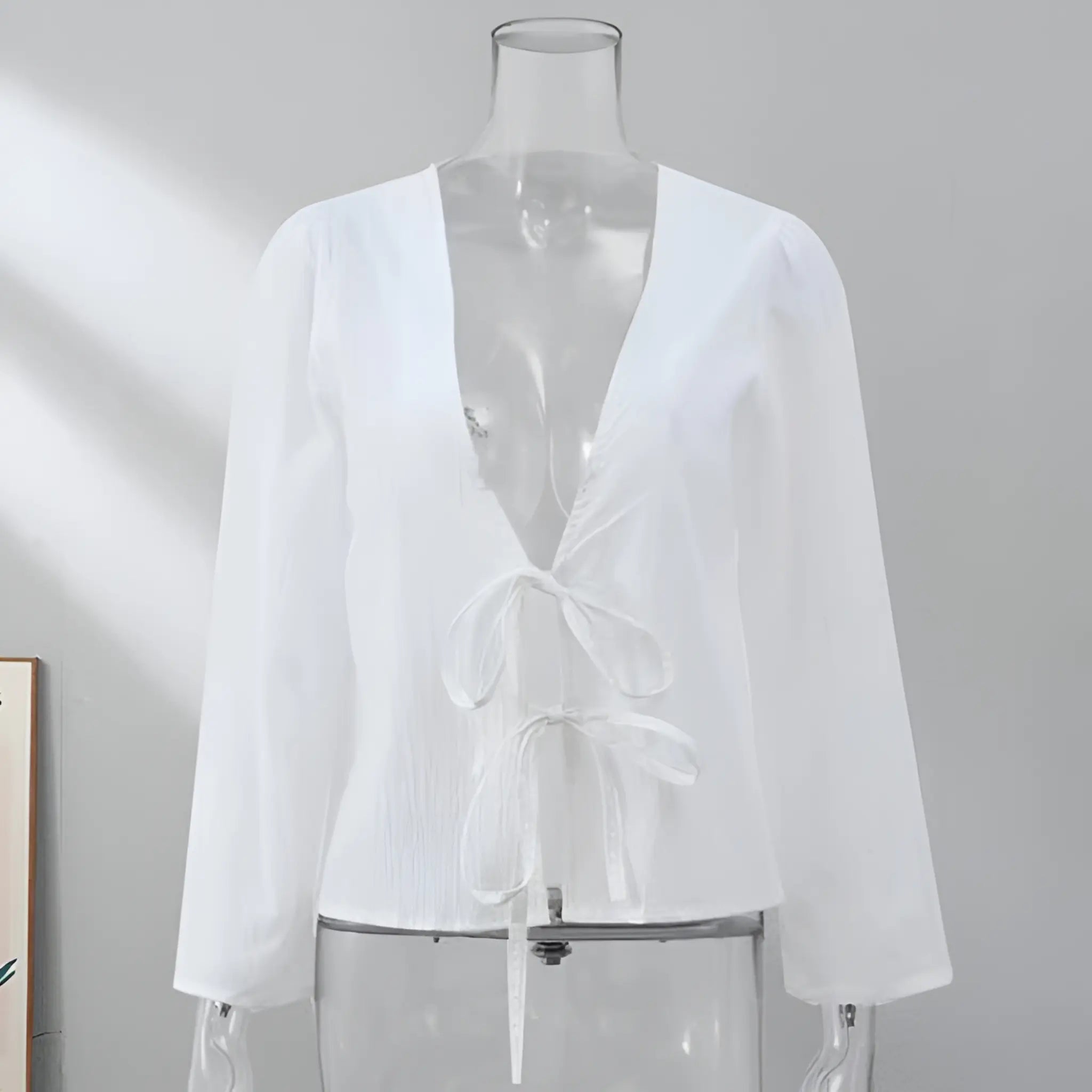 Groen Linnen Lace-Up V-Hals Shirt