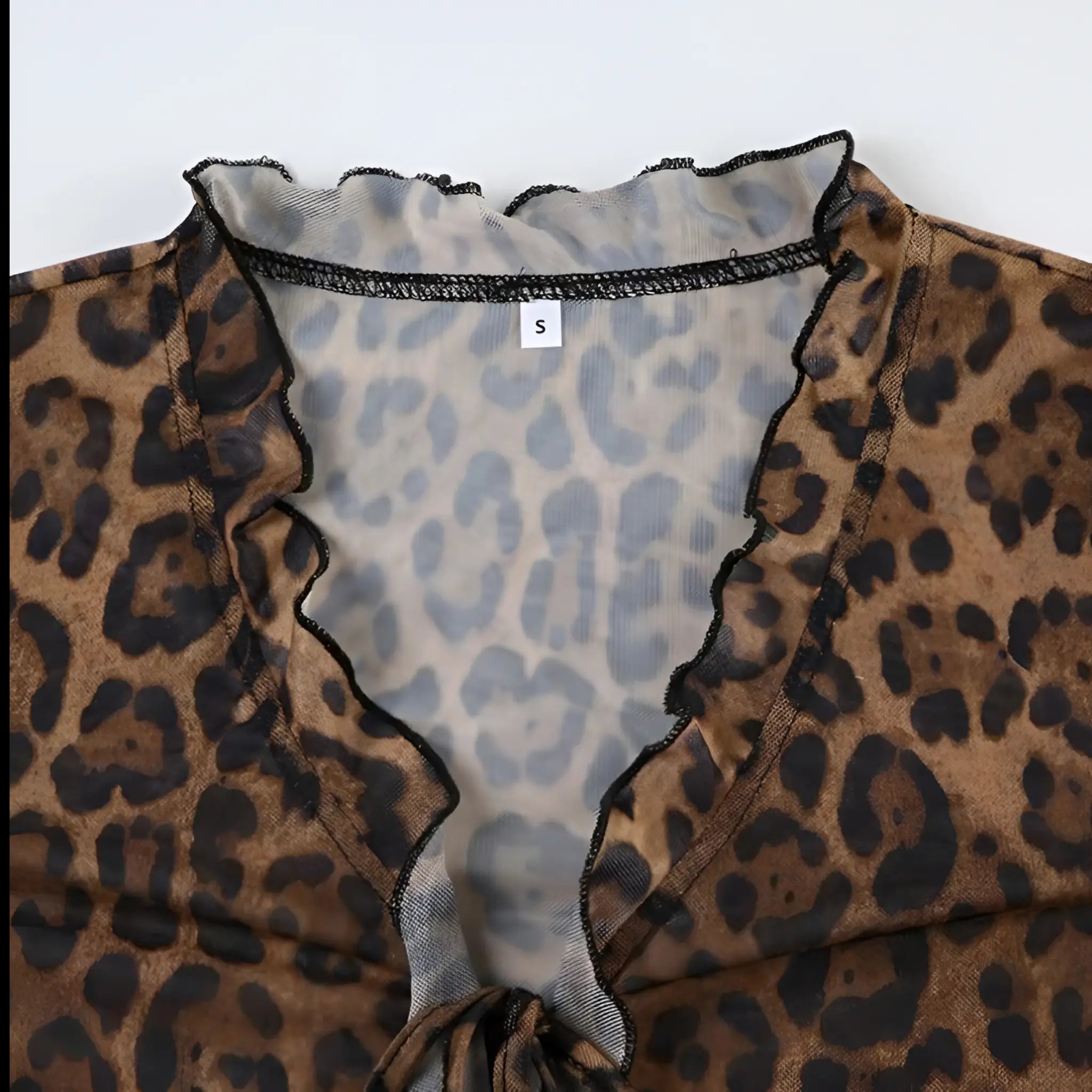 Luipaardprint Mesh Tie-Front Blouse