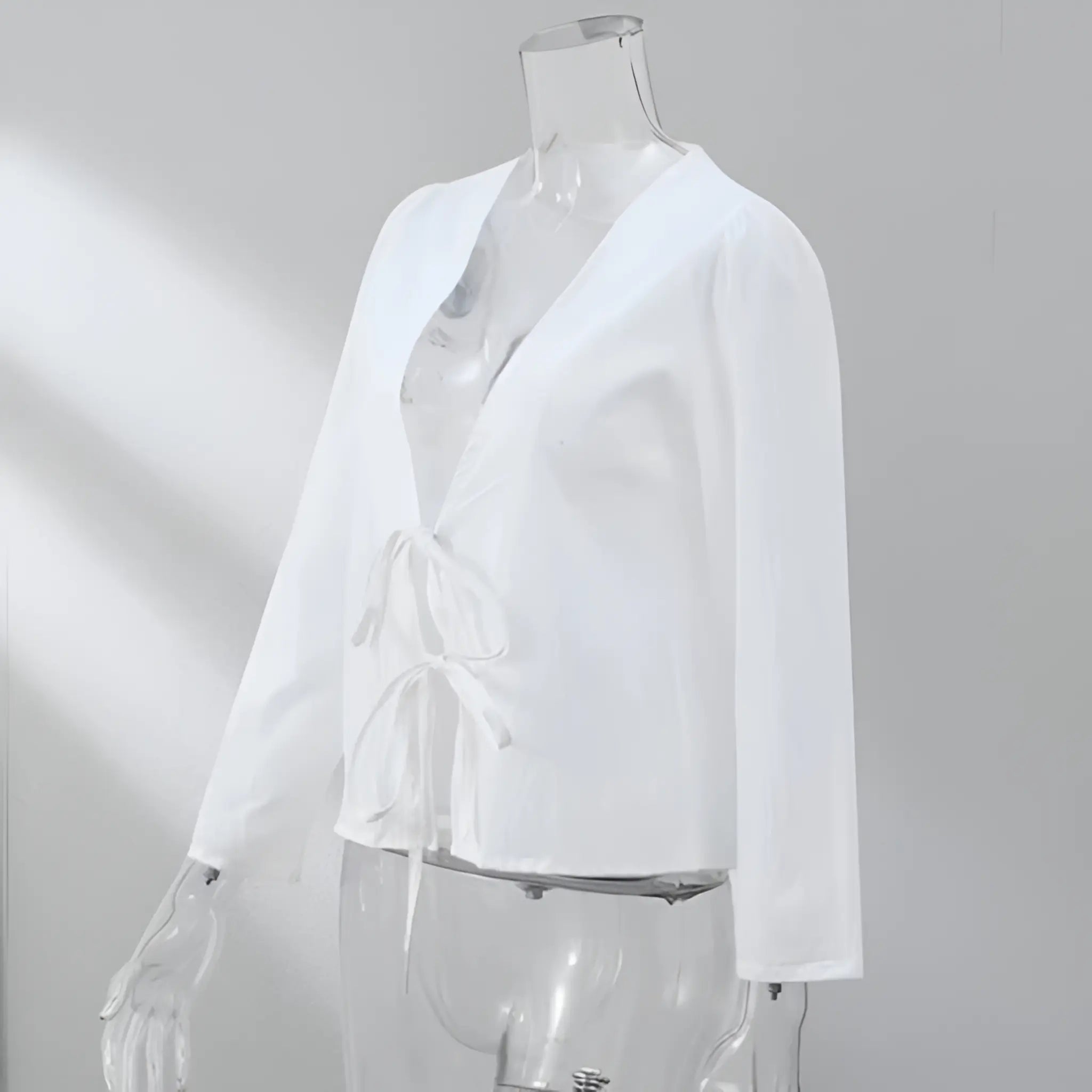 Groen Linnen Lace-Up V-Hals Shirt
