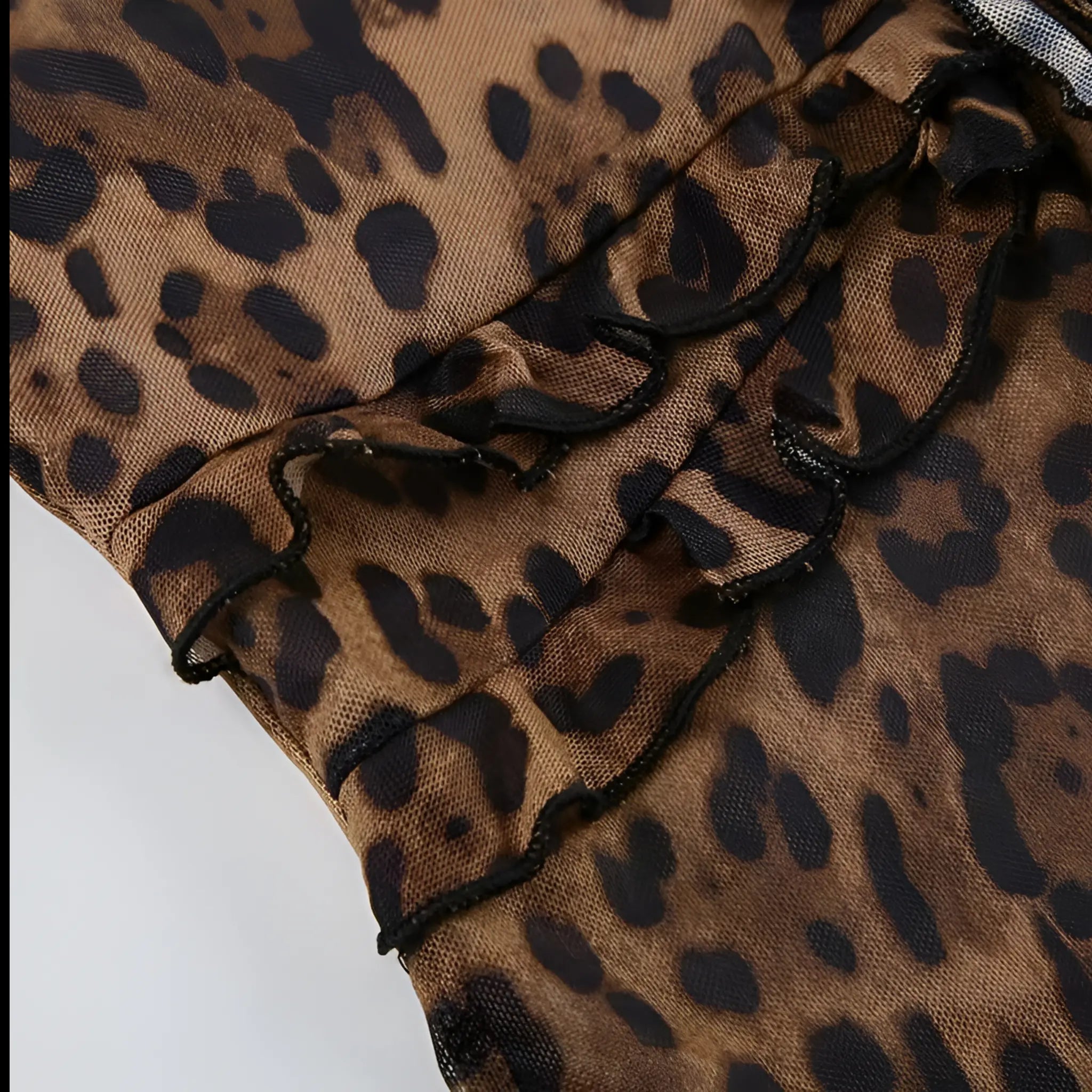 Luipaardprint Mesh Tie-Front Blouse