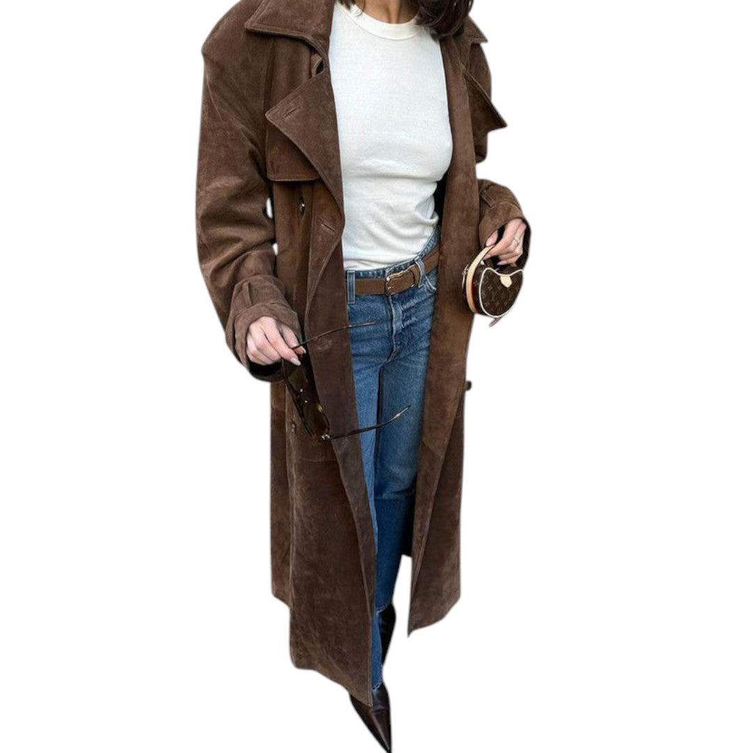 Manteau trench long à boutons et ceinture pour femme