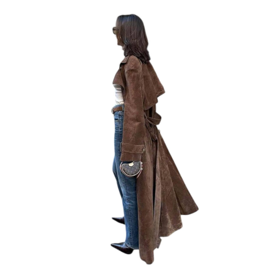 Manteau trench long à boutons et ceinture pour femme