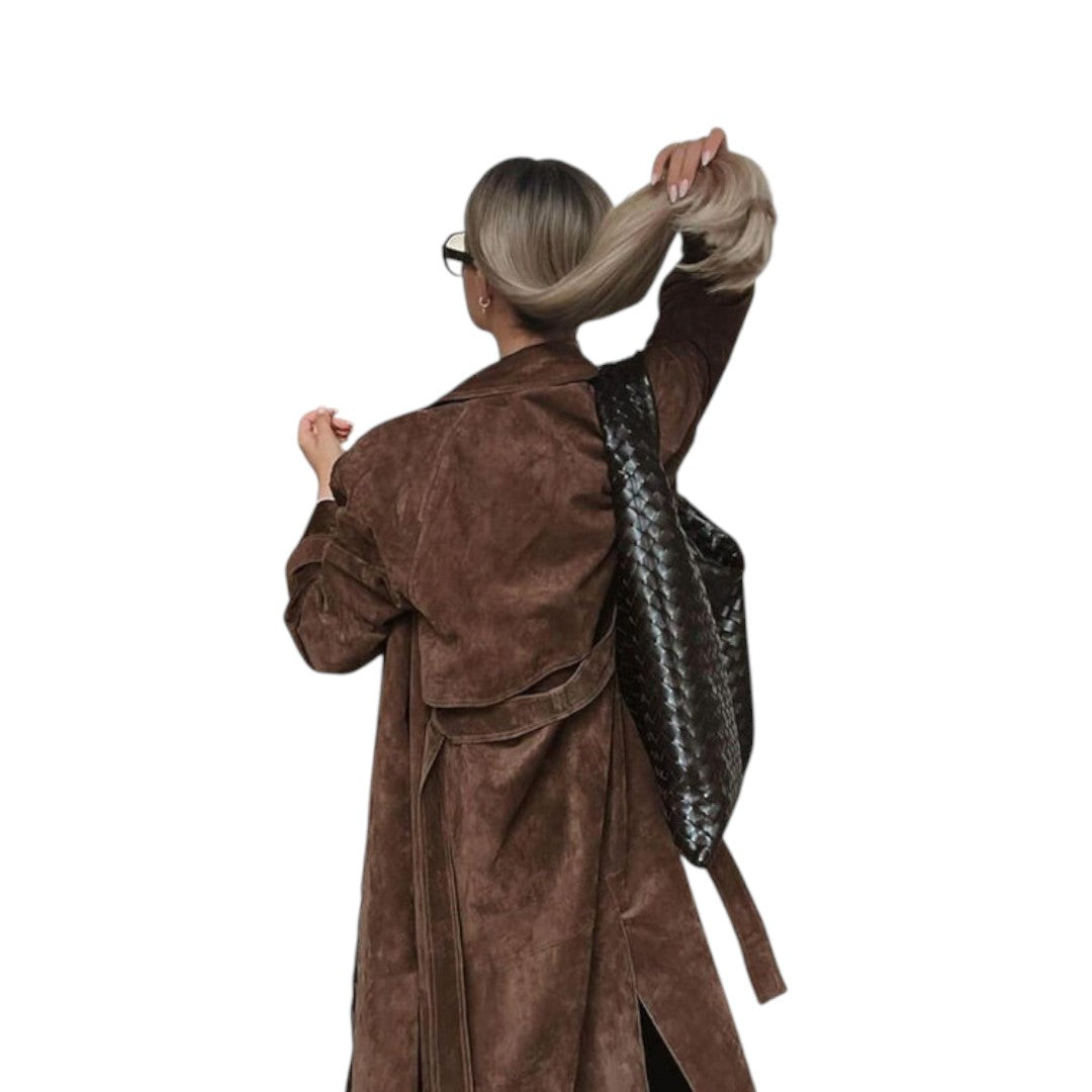 Manteau trench long à boutons et ceinture pour femme