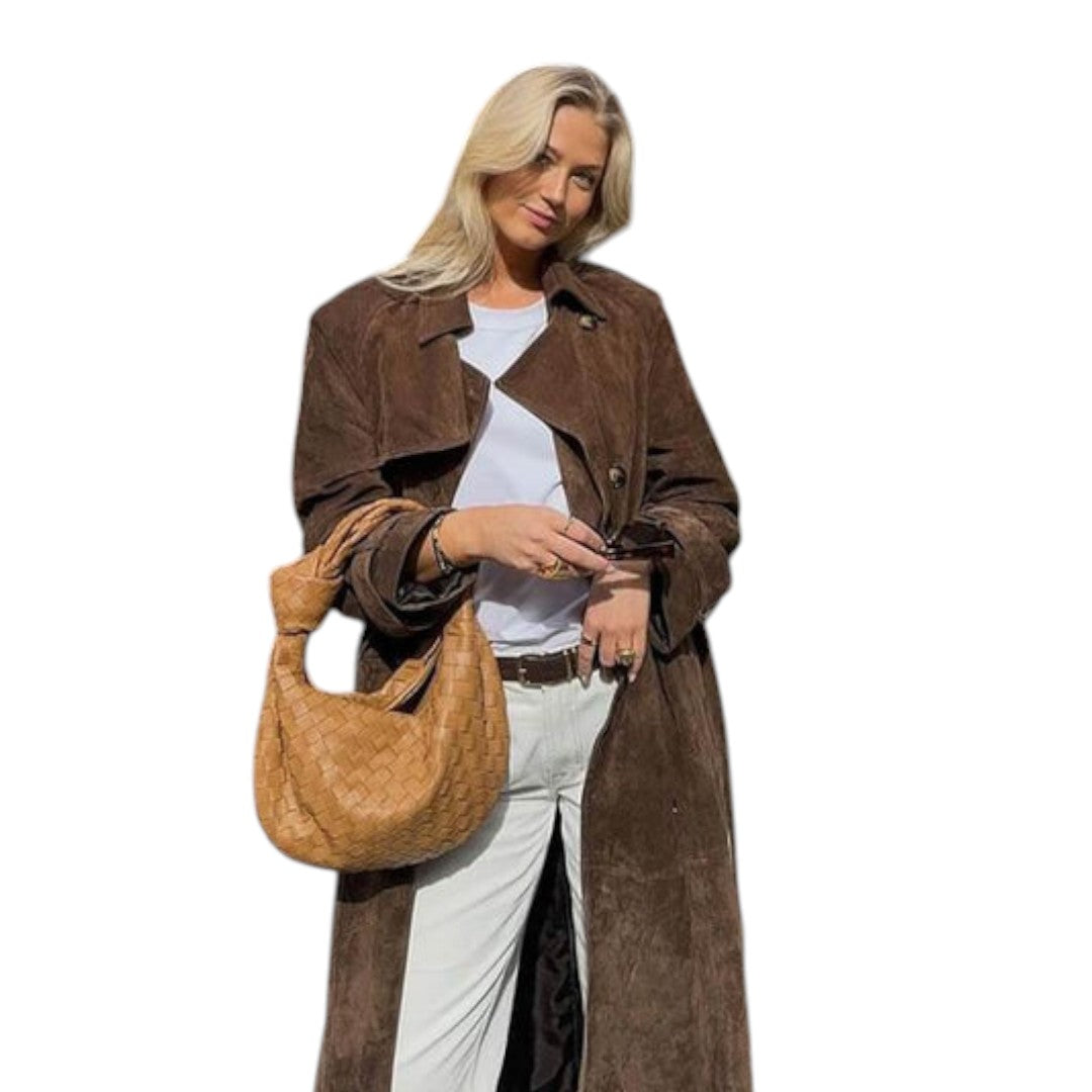 Manteau trench long à boutons et ceinture pour femme
