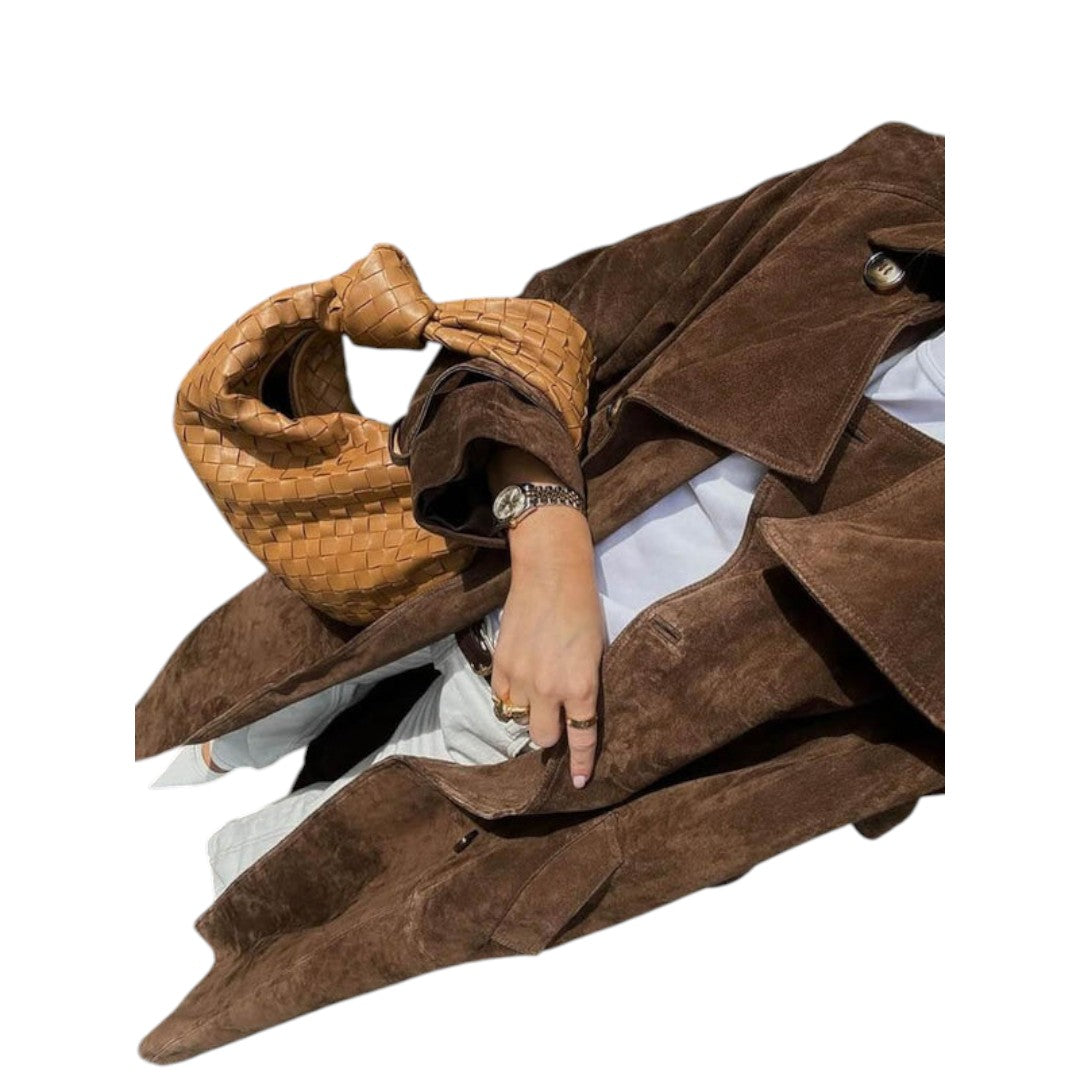 Manteau trench long à boutons et ceinture pour femme