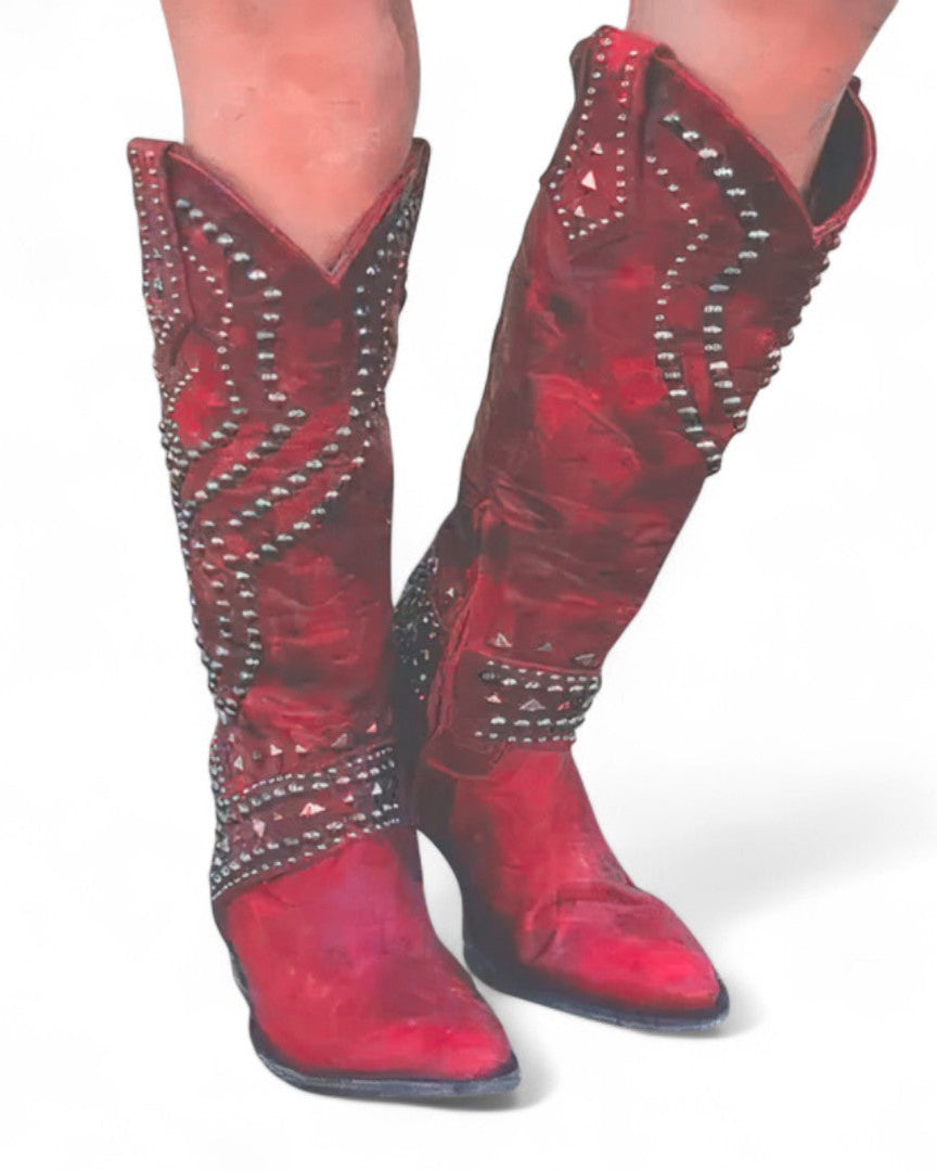 Bottes Hautes à Clous à bout pointu et talon bloc pour Femme